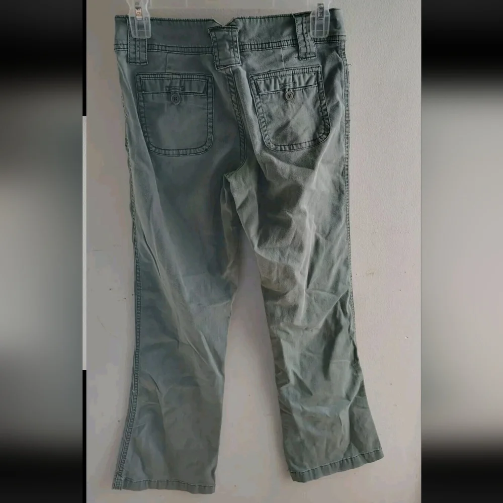 No Boundaries Juniors 5 Low-Rise Bootcut Khaki Army Green Pants 90s Y2k Cotton - Picture 2 of 6